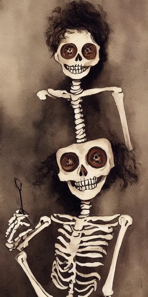 Image similar to cute smiling skeleton girl, socialist realism painting, highly detailed