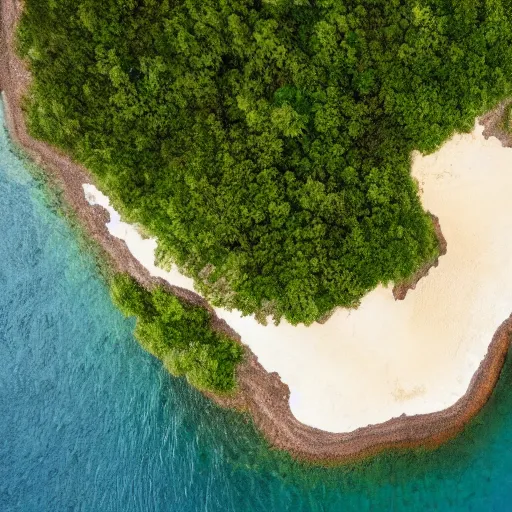 Prompt: a naturalistic bbc picture an island with the shape of a dog face, view from a drone