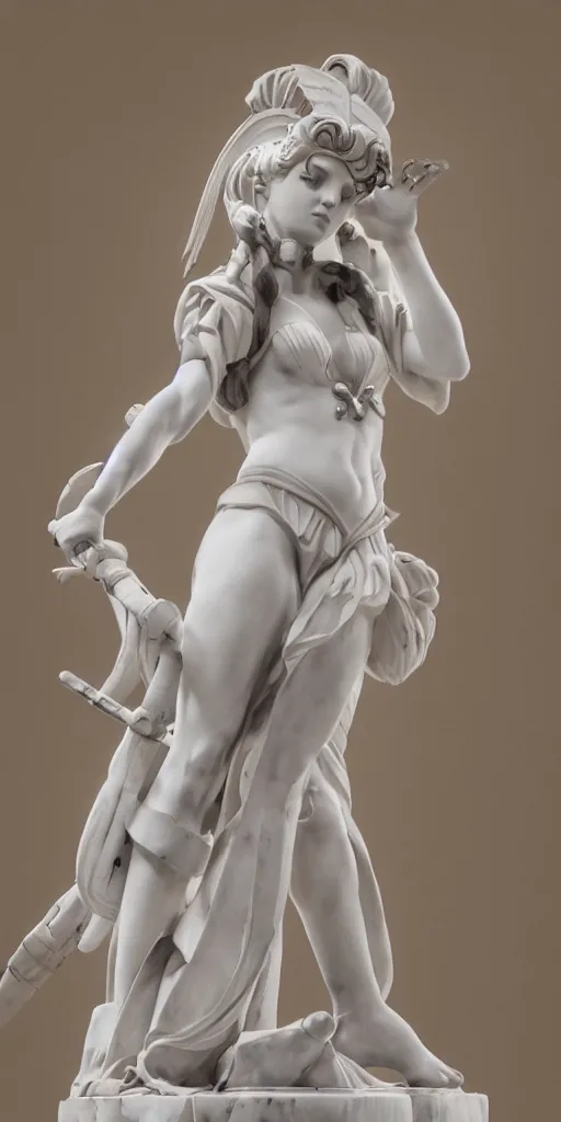 Prompt: an ancient greek statue of the sailor moon in her battle uniform sailor fuku, inside louvre by michelangelo and donatello, white marble, studio lighting, professional photography, 4 k ultra hd resolution,
