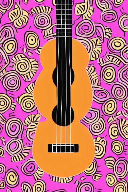 Prompt: minimalist boho style art of a colorful ukulele, illustration, vector art
