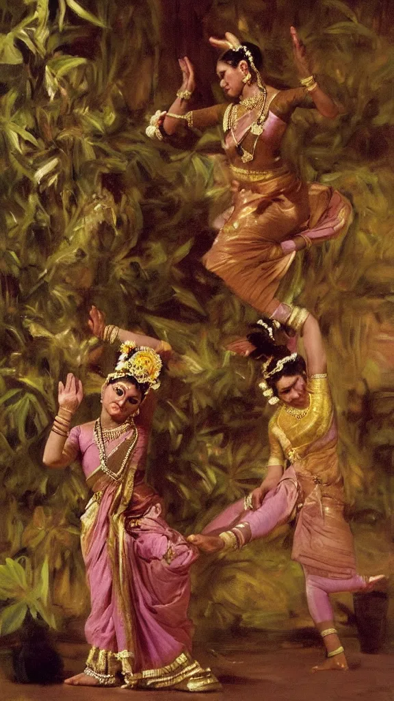 Image similar to a rabbit doing bharatanatyam in botanical room by john singer sargent, cinematic, detailed