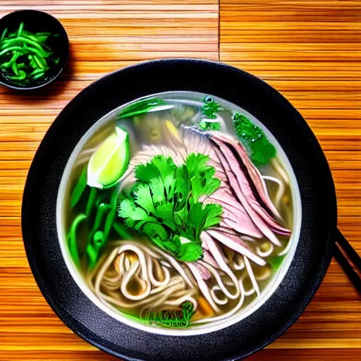 Prompt: realistic photo of delicious pho, ramen, highly detailed, by marc haydon, kailee mandel, masterpiece, award winning, food photography