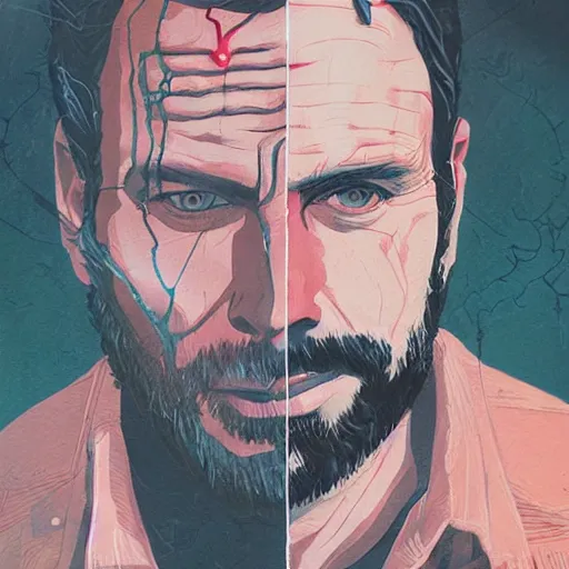 Image similar to Rick Grimes picture by Sachin Teng, asymmetrical, dark vibes, Realistic Painting , Organic painting, Matte Painting, geometric shapes, hard edges, graffiti, street art:2 by Sachin Teng:4