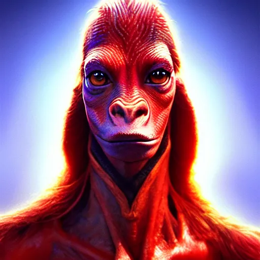 Image similar to jar jar Binks, perfect eyes, full body shot, portrait, vivid colors, elegant, concept art, sharp focus, digital art, Hyper-realistic, 4K, Unreal Engine, Highly Detailed, HD, Dramatic Lighting by Brom, trending on Artstation