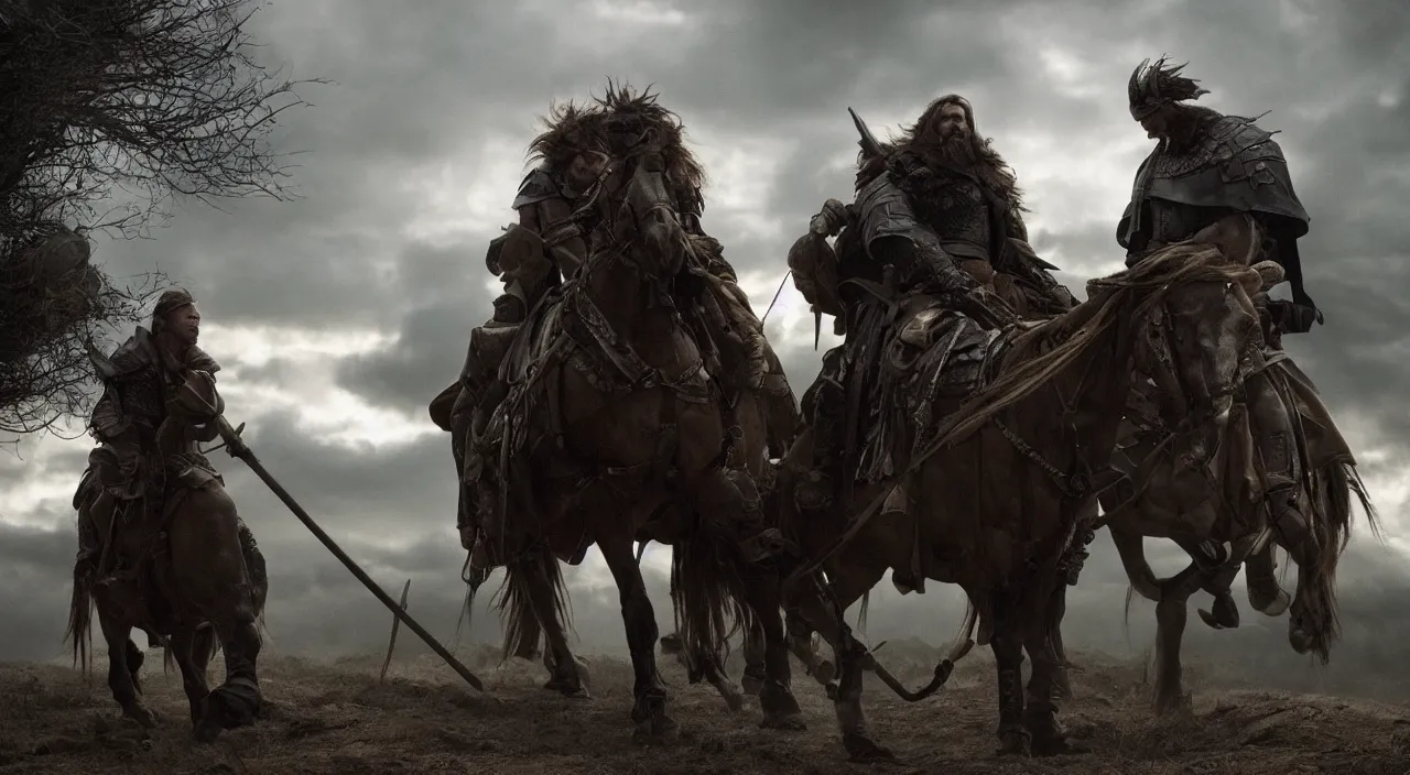 Image similar to breathtaking shot from a gritty medieval fantasy, award - winning cinematography by emmanuel lubezki, natural lighting, heavy contrast, striking composition