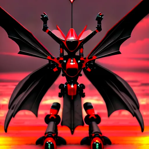 Prompt: red and black mecha winged dragonborn, sci-fi art, digital art, matte painting