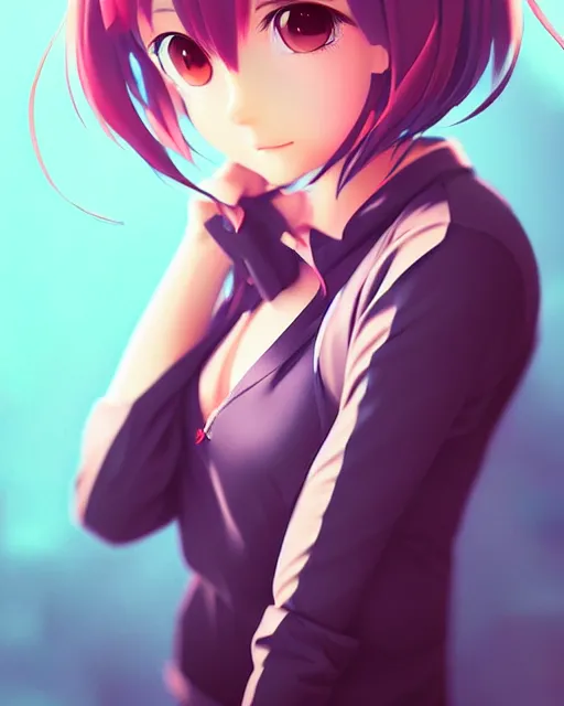 Image similar to anime girl portrait by rossdraws and ilya kuvshinov, vivid, aesthetic, fine details, realistic eyes, masterpiece