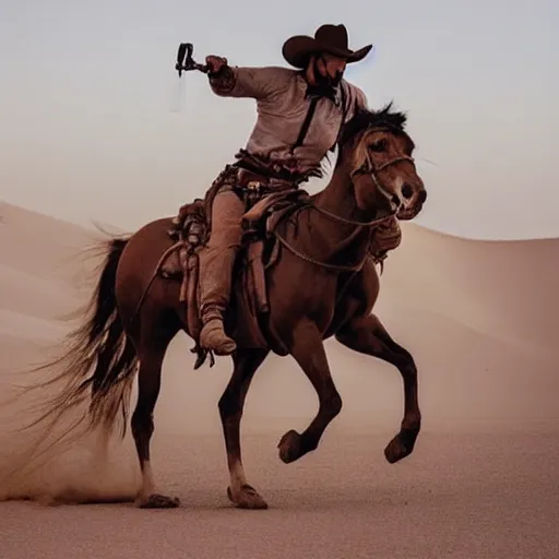 Image similar to gunslinger riding across the desert on a horse