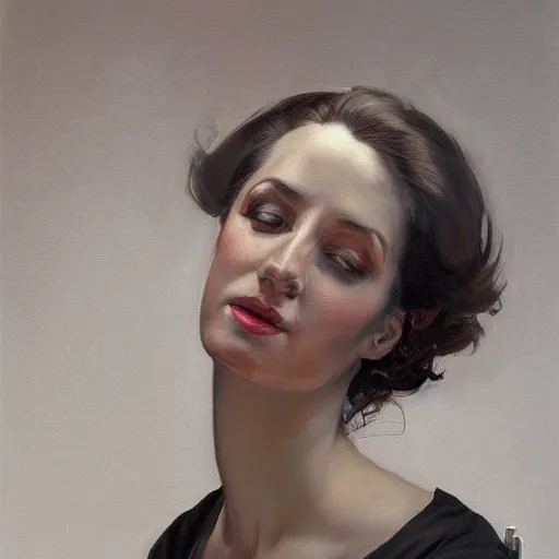 Prompt: beautiful painting portrait of desperated woman with face connected to the complex machine by leyendecker, detailed, award - winning art, trending on artstation