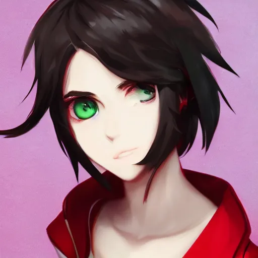 Image similar to A portrait of Ruby Rose from RWBY, anime, artstation, Pixyv, Danbooru, Gelbooru, detailed, masterpiece