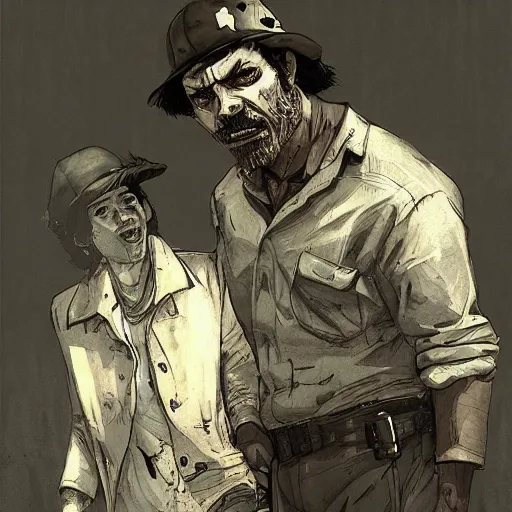 Image similar to don ramon and the chilindrina walking dead game telltale, gigachad black and white trending on artstation, painted by greg rutkowski