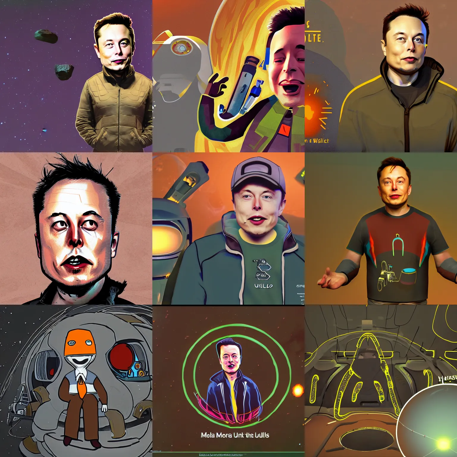 Prompt: elon musk in the style of outer wilds