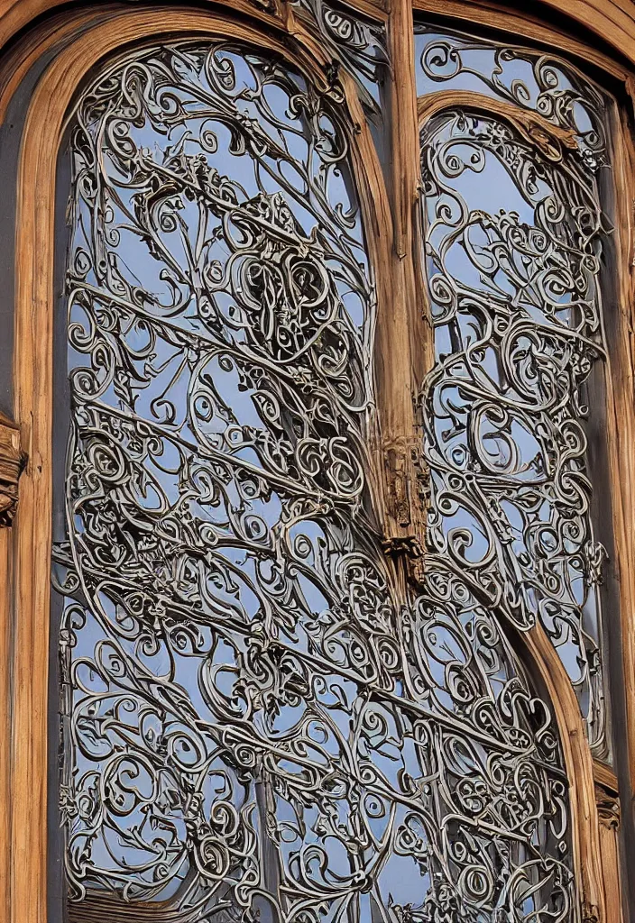 Image similar to photo of a beautiful window, intricate details, art nouveau, iron frame, world of warcraft