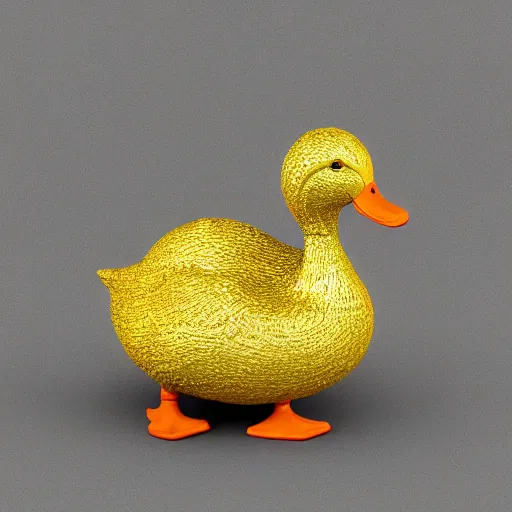 Image similar to a 3d render of a duck wearing a gold chain, the chain is around the ducks neck, digital art