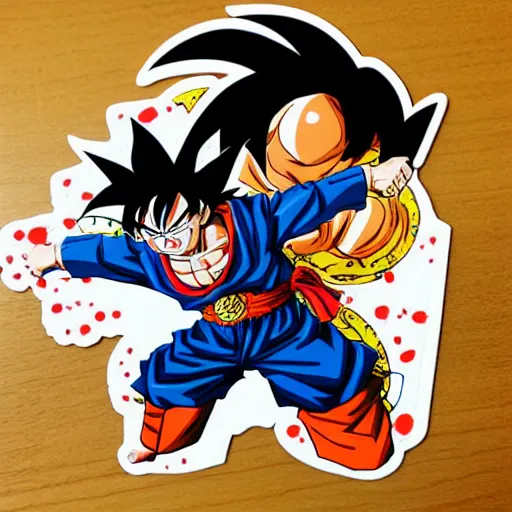 Image similar to die cut sticker, goku, gatling attack by luffy, splatter paint