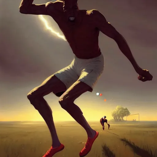 Image similar to cinematic painting of qwop!!!!!!!!!!!!!!!!! running down the trackby alvaro castagnet, peter mohrbacher and dan mumford, kinetic, motion, athletic, running