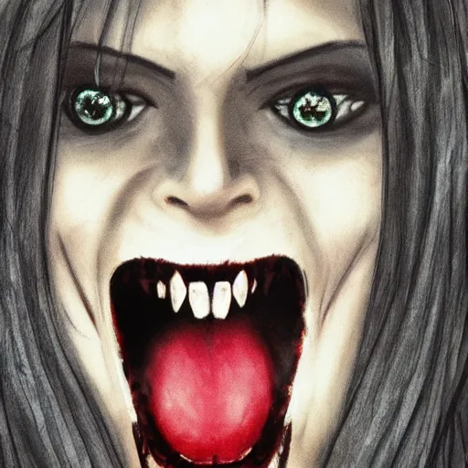 Image similar to vampire showing her fangs, gothic, horror