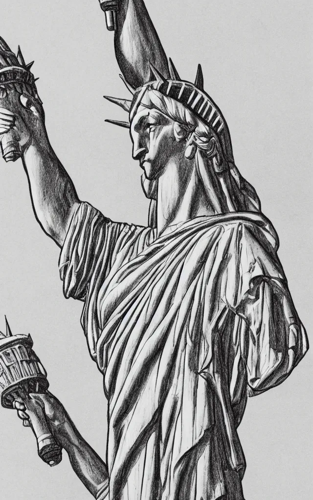 Image similar to horses statue of liberty blueprints drawn by davinci