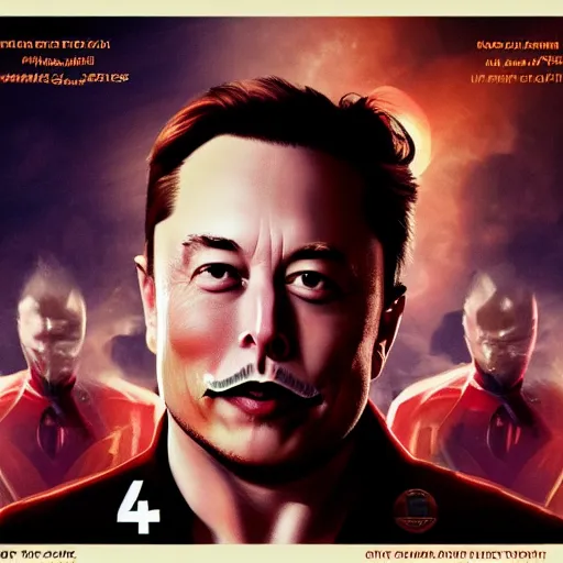 Image similar to a movie poster starring Elon Musk with a mustache as the evil mastermind supervillain, cinematic, 4k, award-winning