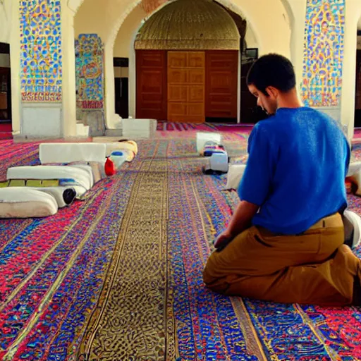 Image similar to bomberman praying in a mosque