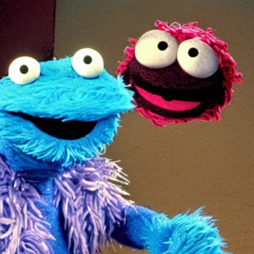 Image similar to Cookie Monster Muppet on Sesame Street smoking weed