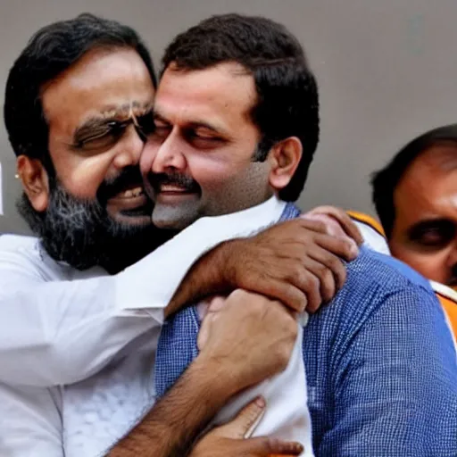 Prompt: nerendra modi hugging Rahul Gandhi