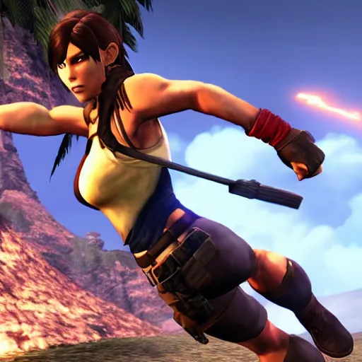 Image similar to lara croft as street fighter iv character, gameplay screenshot