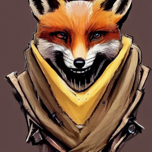 Image similar to A fox dressed like in Mad Max in the style of a DnD character portrait, concept art