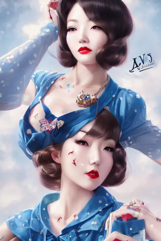 Image similar to a pin up and beautiful fashion and charming and dreamlke japan girl with lv jewelry, art by artgerm & jeehyung lee & wlop, hyperdetailed, 8 k realistic, symmetrical, frostbite 3 engine, cryengine, dof, trending on artstation, digital art, lv, dior