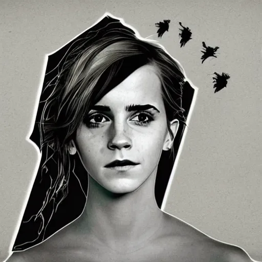 Prompt: emma watson in the style of dave mckean