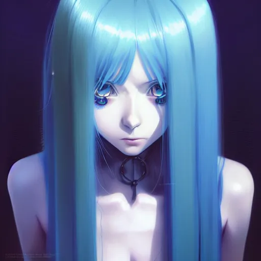 Prompt: attractive long blue - haired girl with bangs gothic anime character with amber eyes, screenshot, anime, sharp focus, intricate, illustration, cell shaded, digital painting, highly detailed, concept art, matte, art by ilya kuvshinov and kyoto animation and wlop, anime character, and greg rutkowski, studio quality, masterpiece