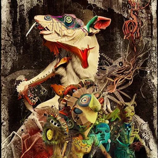 Prompt: strange mythical beasts of whimsy, surreal dark uncanny mixed media colllage by Ronny Khalil