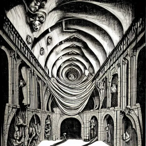 Image similar to frame:1 tortured soul in a nightmarish hell, by escher, by Leonardo da Vinci