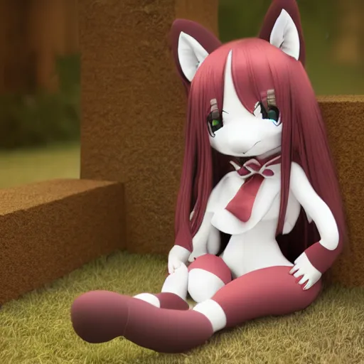 Prompt: cute fumo plush fox girl, floppy ears, gothic maiden, alert, furry anime, vray, smile, sleeping