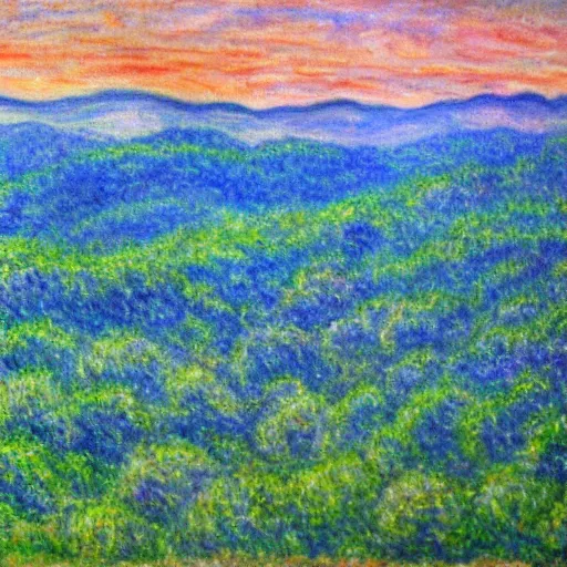 Prompt: asheville skyline from beaucatcher mountain, in the style of claude monet, watercolor, beautiful, scenic, award winning, 4 k, hd