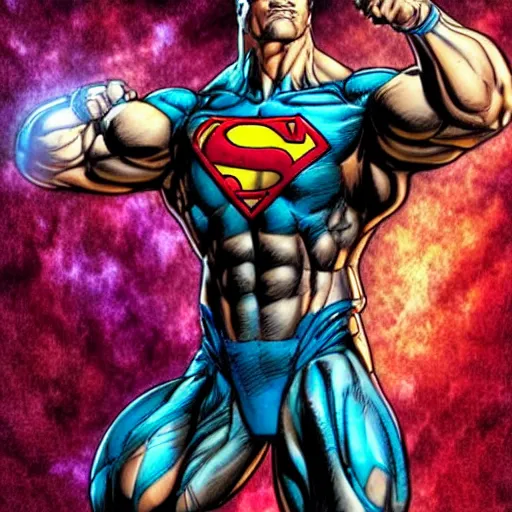 Prompt: superhero flying, muscles body, anatomically correct, abs, hyper realistic, style of jim lee