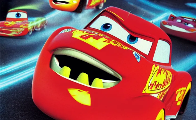 Prompt: fractal lightning mcqueen from cars, cookbook photo, in 1 9 9 5, y 2 k cybercore, industrial photography, still from a ridley scott movie