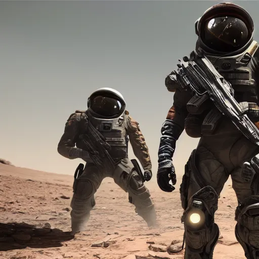 Image similar to futuristic call of duty ps 5 game set on mars, 8 k, hd,