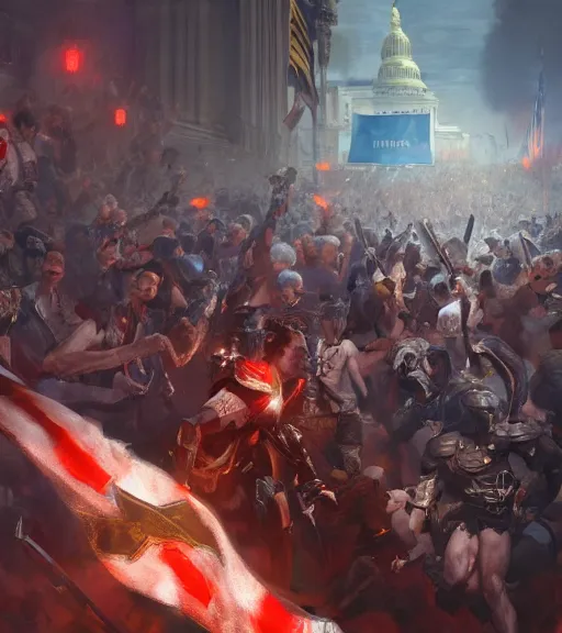 Prompt: Gavin Mcinnes leading the riot in the Capitol, sigma male, art by Stanley Artgerm Lau, WLOP, Rossdraws, Andrei Riabovitchev, Marc Simonetti, Yoshitaka Amano, ArtStation, CGSociety,