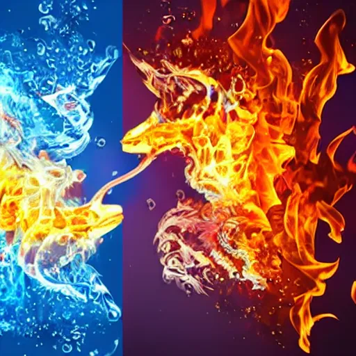 Image similar to water and fire combine in element, real