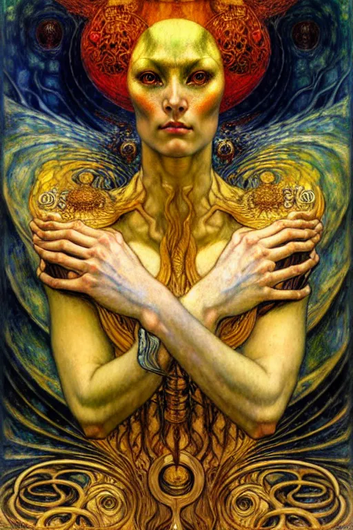 Image similar to Divine Chaos Engine by Karol Bak, Jean Delville, William Blake, Gustav Klimt, and Vincent Van Gogh, symbolist, visionary