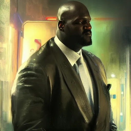 Image similar to shaquille o'neal, hyperrealistic portrait, bladerunner street, art of elysium by jeremy mann and alphonse mucha, fantasy art, photo realistic, dynamic lighting, artstation, poster, volumetric lighting, very detailed face, 4 k, award winning