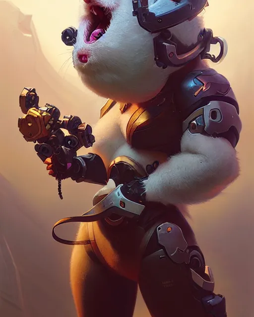 Image similar to wrecking ball the hamster from overwatch, character portrait, concept art, intricate details, highly detailed by greg rutkowski, michael whelan and gustave dore