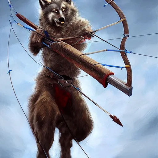 Prompt: A Wolf Archer, digital art, award winning, artstation, masterpiece, very detailed, oil painting