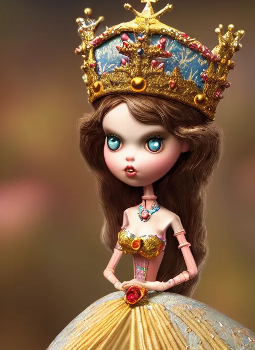 Image similar to highly detailed closeup, profile portrait of a tin toy fairytale princess wearing a crown, bikini, unreal engine, nicoletta ceccoli, mark ryden, earl norem, lostfish, global illumination, detailed and intricate environment