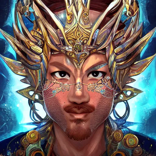 Image similar to a fish as a king highly detailed face, full body, fantasy art, style of masami kurumada, illustration, epic, fantasy, intricate, hyper detailed, artstation, concept art, smooth, sharp focus, ray tracing