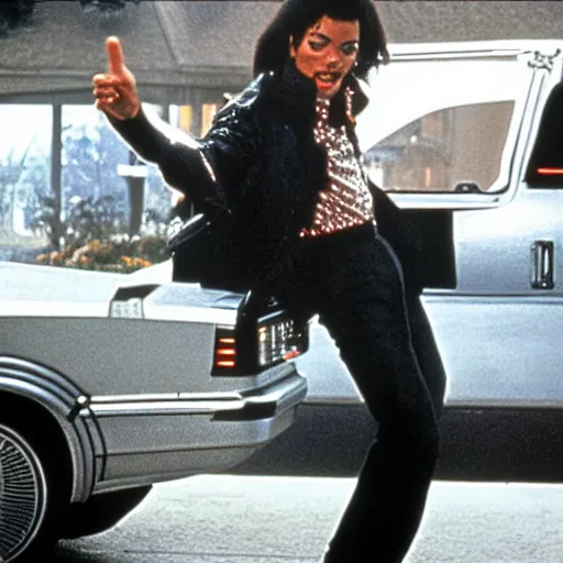 Image similar to michael jackson starring in back to the future, movie still