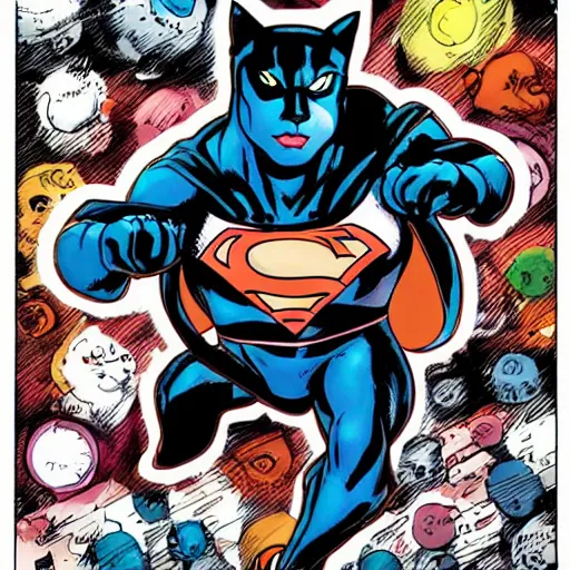 Image similar to a cat in the style of DC Comics