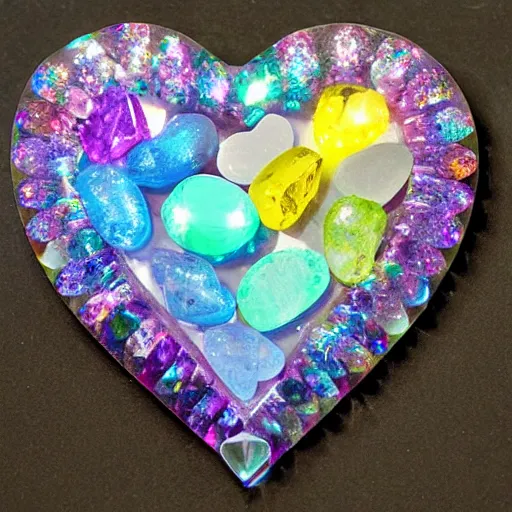 Image similar to crystal heart, love heart made of crystals, shiny, bright, rainbow