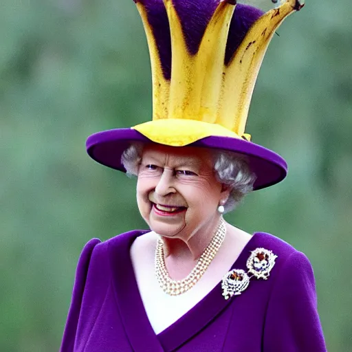 Image similar to queen elizabeth as a banana, she is a big ripe banana.